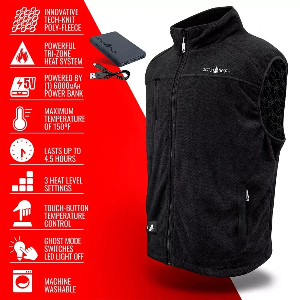 Action Heat 5V‎ Heated Performance Fleece Vest Men's M Black NWT